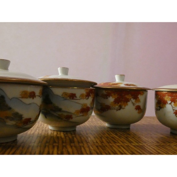 Vintage Kutani Yunomi, Lidded Tea Cup Set, With Autumnal Décor - Picture 3 of 8